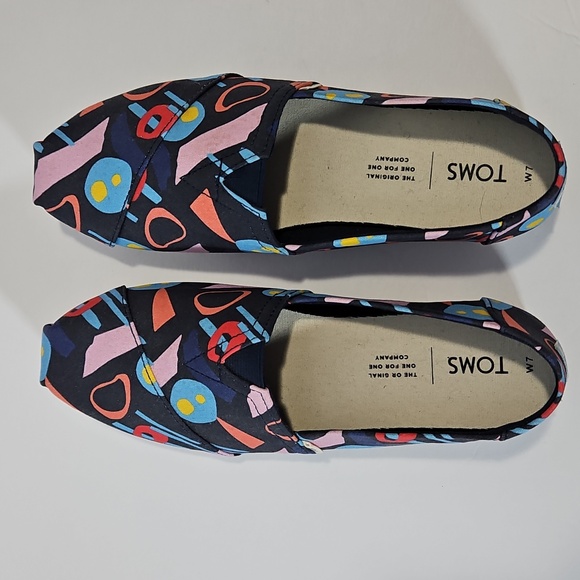 Toms Alpargata Abstrast Geometric Canvas Espadrilles Shoes 7 NWOT Blue Orange - Picture 5 of 7